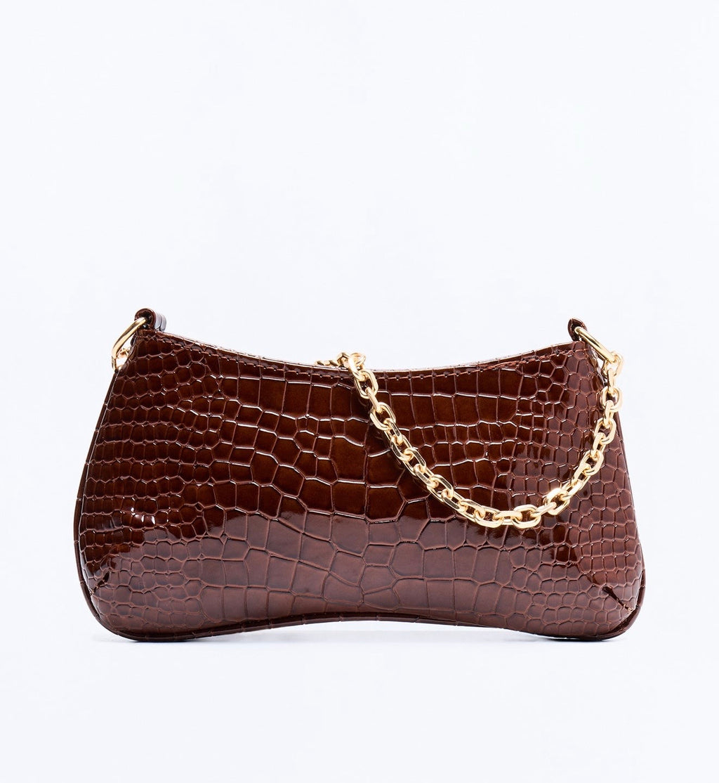 Sac à main effet croco avec chaîne dorée