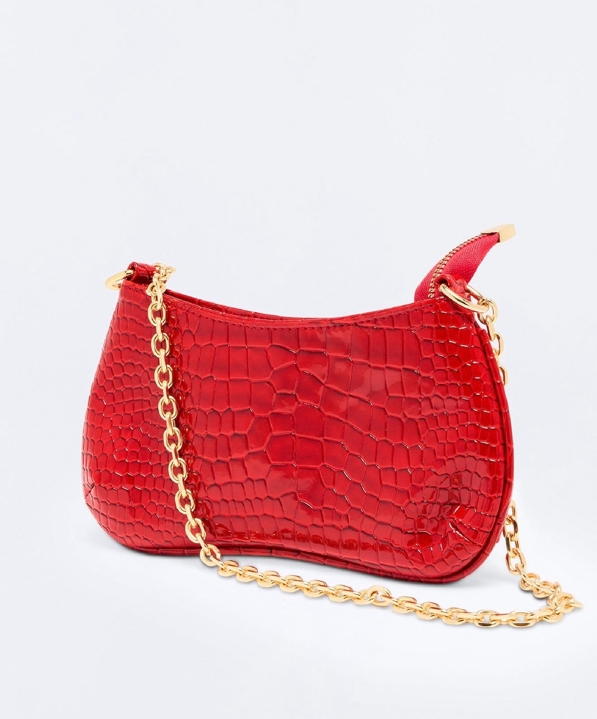 Sac à main effet croco avec chaîne dorée