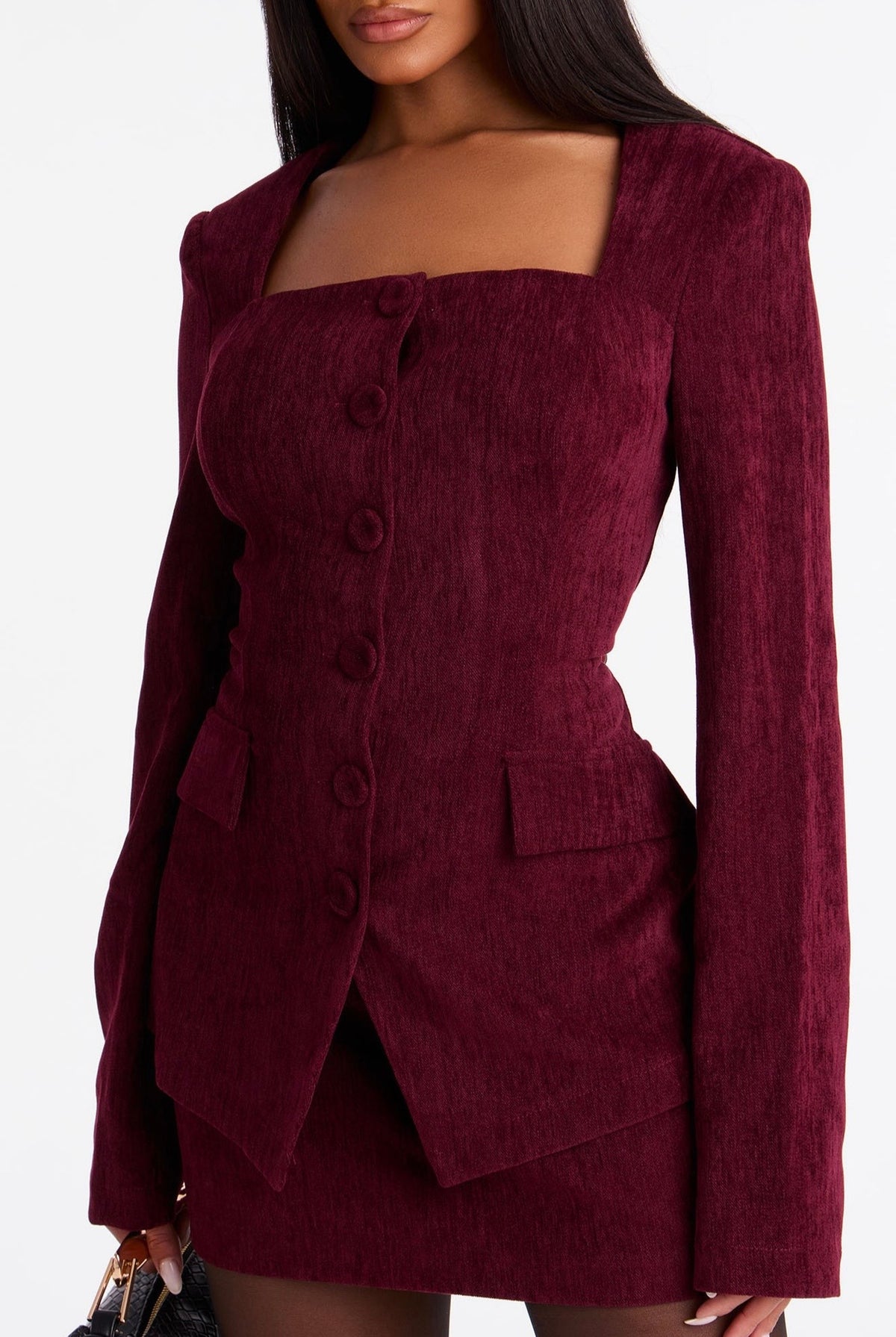 Ensemble jupe et blazer bordeaux élégant – Dressing Maguy