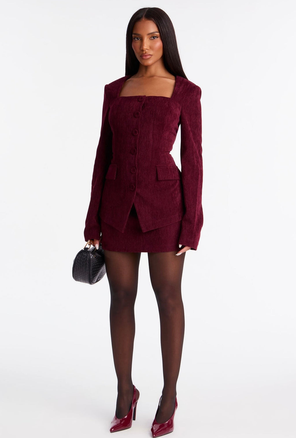 Ensemble jupe et blazer bordeaux élégant – Dressing Maguy